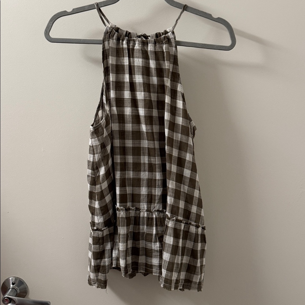 Anthropologie Cloth & Stone Plaid Halter Top in Green and White